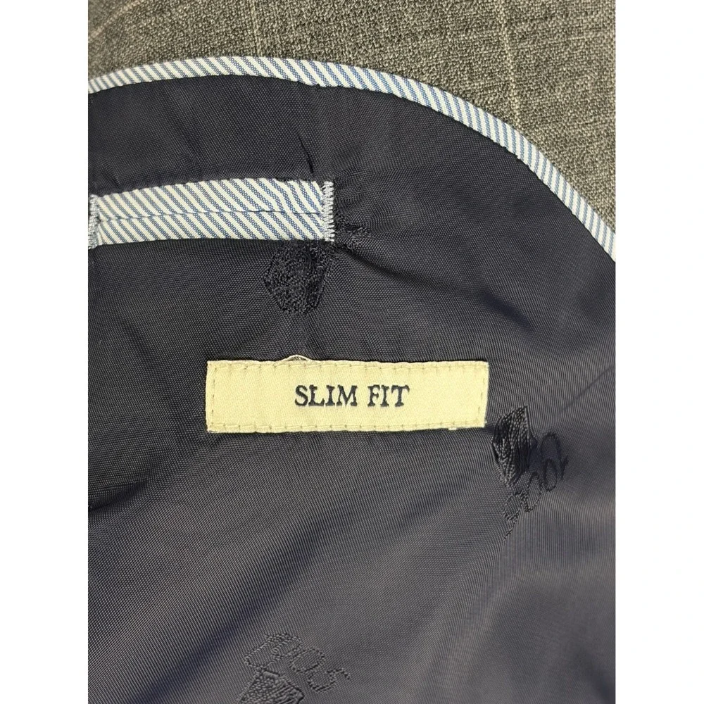 Jos. A. Bank 1905 Slim Fit Gray Windowpane Wool Blend Blazer Sport Coat 46R